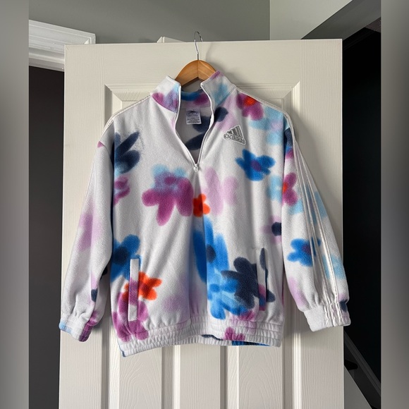2/$30 SALE. Adidas Girls Floral Print Fleece Quarter Zip Pullover Size XL (16) - Picture 1 of 4